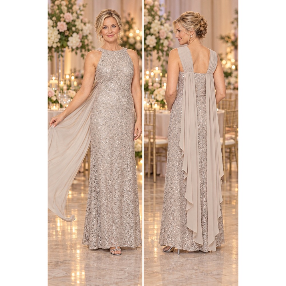 Alex Evenings Mother of the Bride Sequin Lace Formal Dress Size 16 NWT Draped